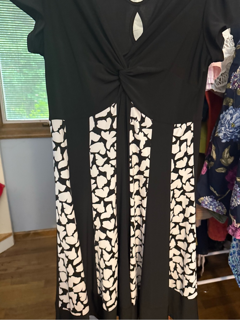 MSK Black & White Twist-Front Midi Dress